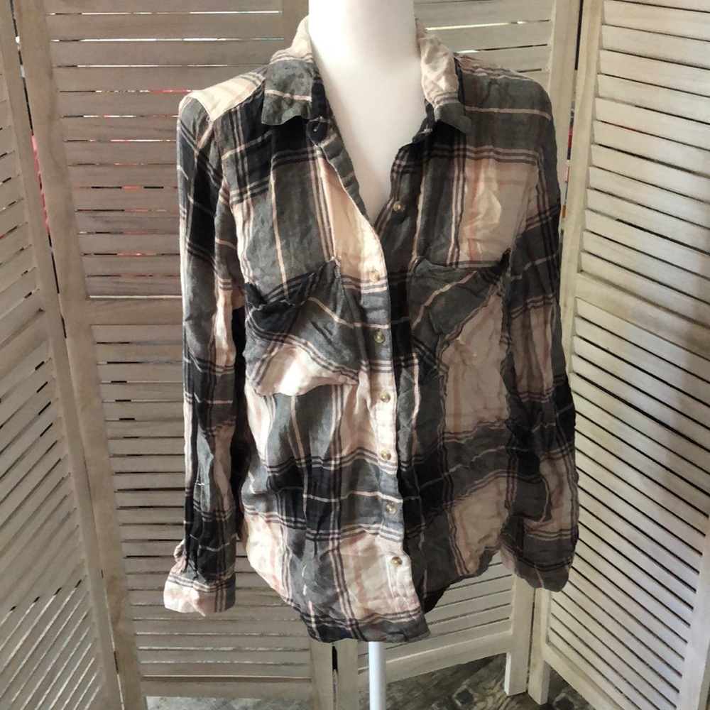 Pink & Navy Plaid Long Sleeved Button Down Shirt